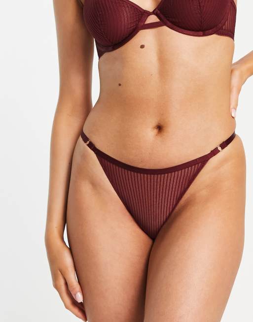 Dorina Yara nylon mesh sheer stripe mesh tanga side briefs in wine - BURGUNDY
