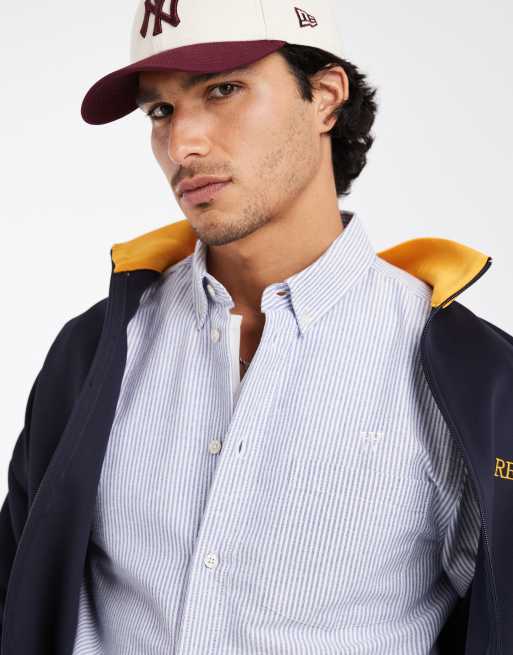 Double A By Wood Wood 100% cotton Adam shirt in light blue stripe, 5 of 5