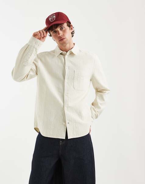Double A By Wood Wood 100% cotton Adrian long sleeve pocket shirt in silver birch - view 1