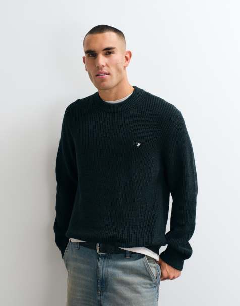 Double A By Wood Wood 100% cotton halum knit jumper in dark green - view 1