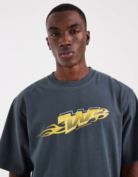 Double A By Wood Wood 100% cotton Liam t-shirt with front print A logo in washed black - view 1