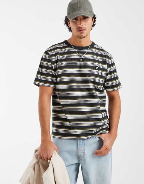 Double A By Wood Wood 100% cotton lucas stripe t-shirt in black - view 1