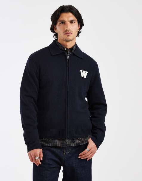 Double A By Wood Wood 100% lambswool Tay zip through cardigan in navy - view 1