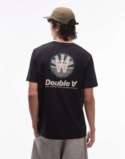 Double A By Wood Wood – Ace – T-Shirt in Schwarz mit Doppel-Sonnenprint - view 1