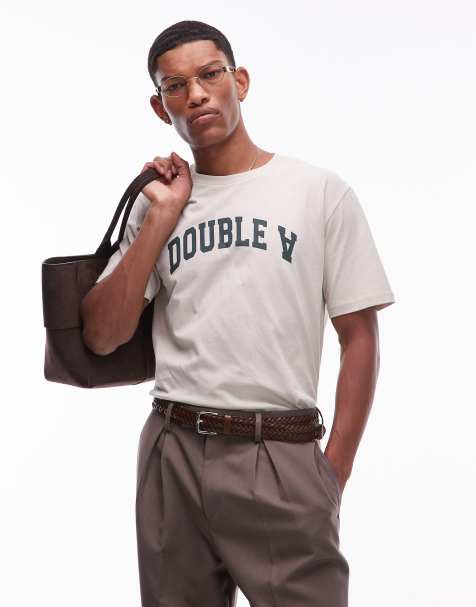 Double A by Wood Wood – Ace – T-Shirt in Steinbeige mit Logo - view 1