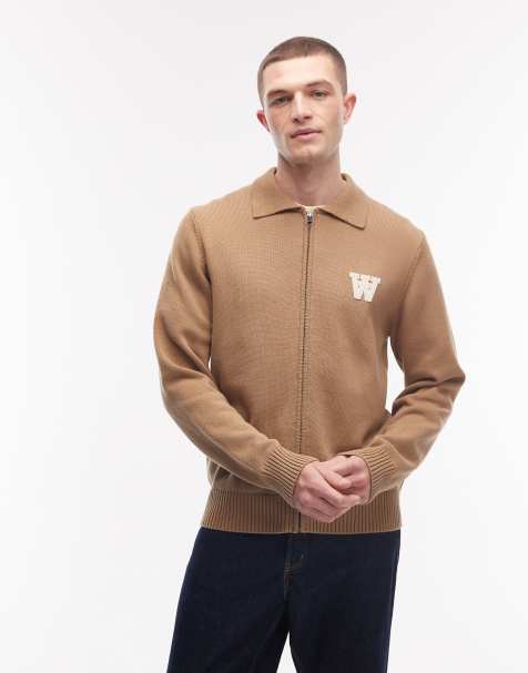 Double A By Wood Wood - Brun cardigan med krave med lynlås i 100% bomuld - view 1