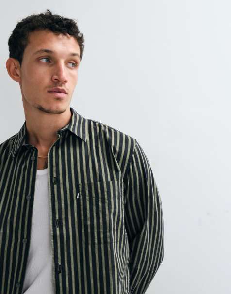 Double A By Wood Wood camisa de manga larga Adrian de rayas verdes en algodón 100% - view 1