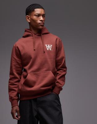 Double A by Wood Wood Double A By Wood Wood cass logo print hoodie in brown