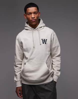 Double A by Wood Wood Double A By Wood Wood cass logo print hoodie in stone-Grey