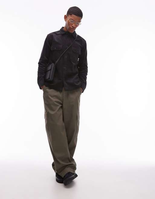 Double A By Wood Wood clay cotton overshirt in washed black, 4 of 4