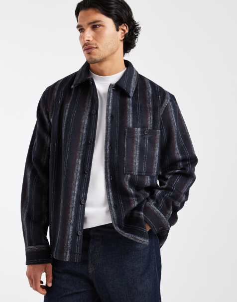 Double A By Wood Wood Clay overshirt in navy stripe - view 1