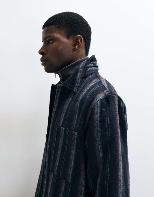 Double A By Wood Wood Clay overshirt in navy stripe, 2 of 5