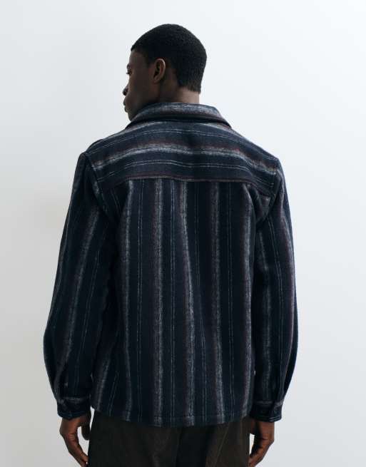 Double A By Wood Wood Clay overshirt in navy stripe, 5 of 5