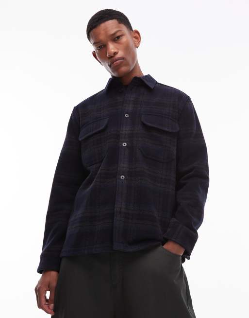 Double A By Wood Wood clay plaid overshirt in navy