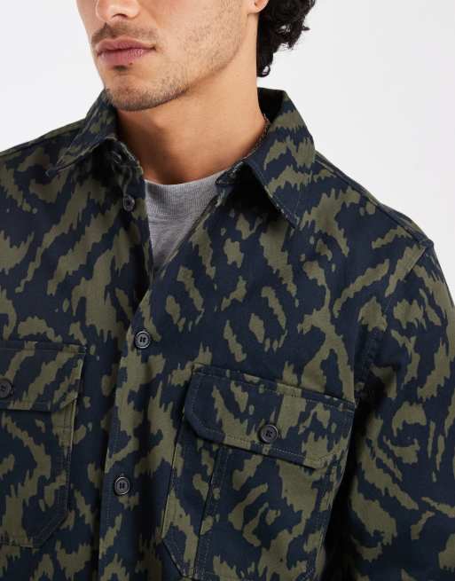 Double A By Wood Wood - Clay - Sobrecamisa con estampado de camuflaje de 100% algodón, 3 de 5