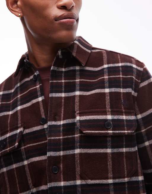 Double A By Wood Wood clay wool-mix overshirt in chocolate brown check, 2 of 4