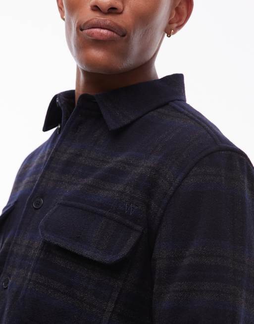 Double A By Wood Wood Clay wool-mix overshirt in navy check, 2 of 4