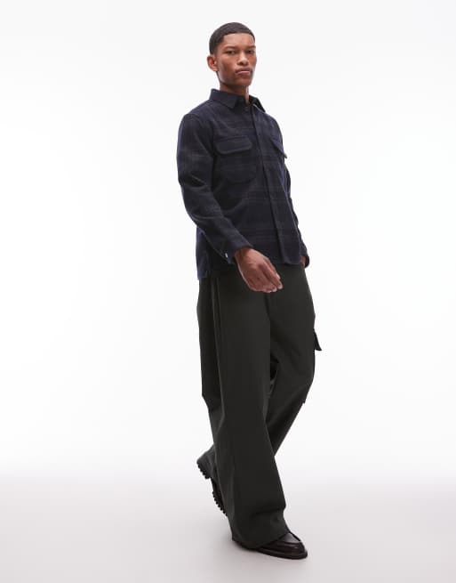 Double A By Wood Wood Clay wool-mix overshirt in navy check, 3 of 4