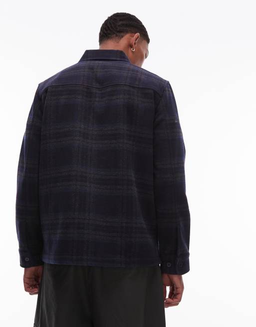 Double A By Wood Wood Clay wool-mix overshirt in navy check, 4 of 4