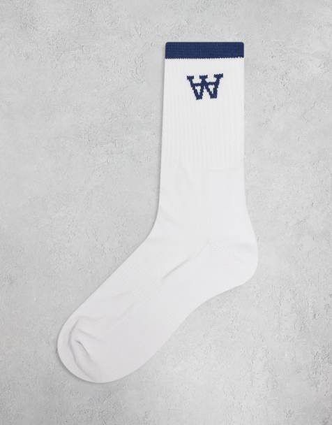 Double A By Wood Wood Con logo tennis socks in blue - view 1