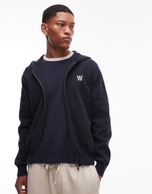Double A by Wood Wood Double A By Wood Wood curt cotton hooded knit with double zip in navy