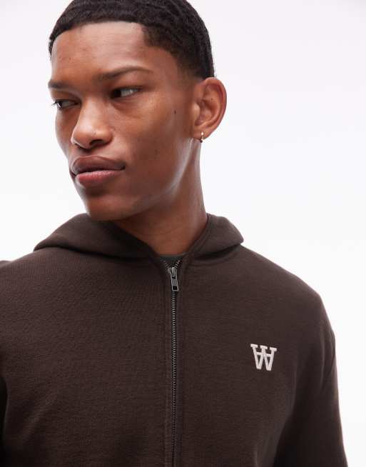 Double A By Wood Wood curt double zip up knit hoodie in mocha | ASOS