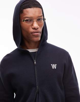 Double A By Wood Wood Curt Double Zip Up Knit Hoodie In Blue