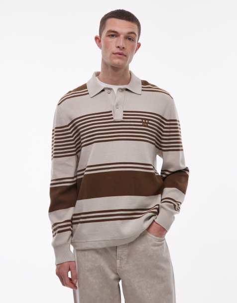 Double A By Wood Wood - Curt - Polo a maniche lunghe in 100% cotone beige e marrone a righe - view 1