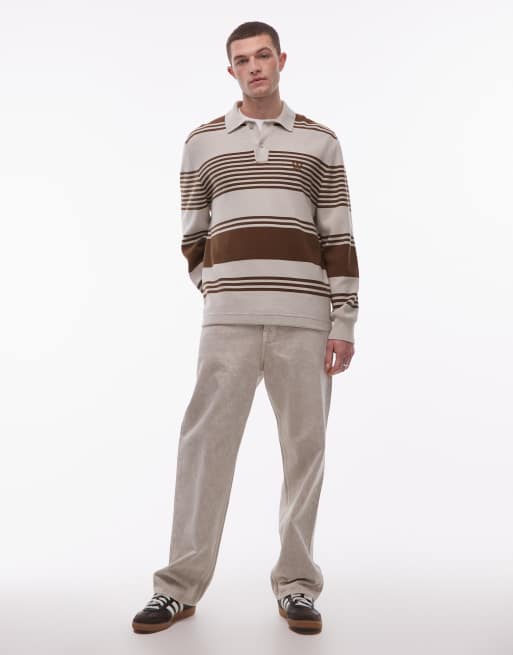 Double A By Wood Wood - Curt - Polo a maniche lunghe in 100% cotone beige e marrone a righe, 2 di 5