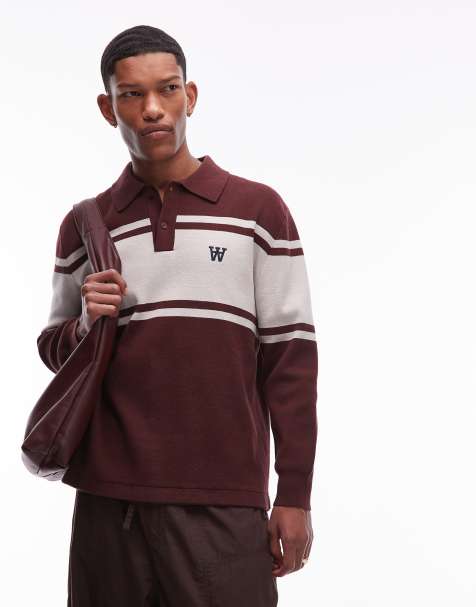 Double A By Wood Wood - Curt - Polo in maglia a maniche lunghe marrone cioccolato e color crema - view 1