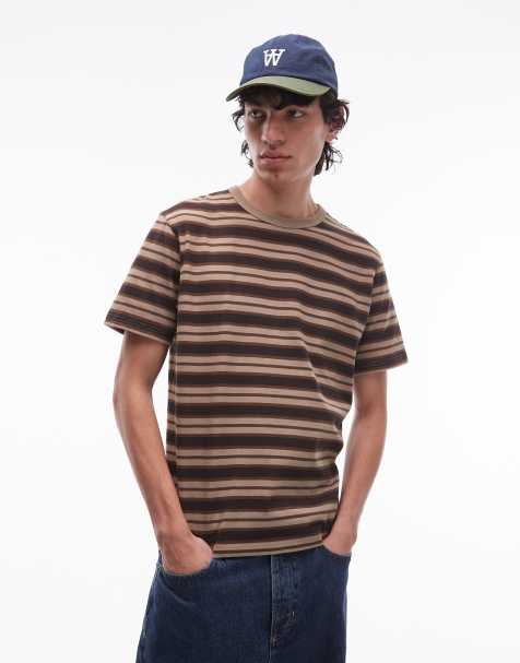 Double A By Wood Wood – Easton – Brązowy T-shirt w paski - view 1