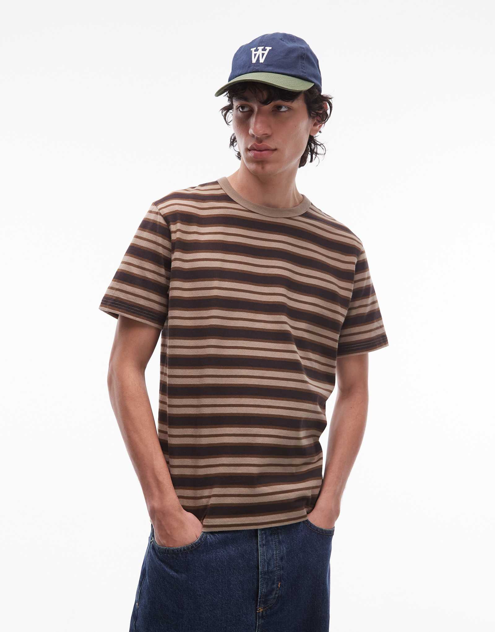 Футболка в полоску Double A от Wood Wood Easton коричневого цвета