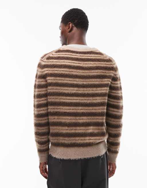 Double A By Wood Wood – Enker – Flauschiger, gestreifter Pullover in Braun-Bunt, 3 von 5
