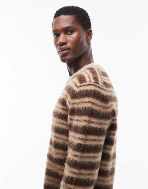 Double A By Wood Wood – Enker – Flauschiger, gestreifter Pullover in Braun-Bunt, 4 von 5