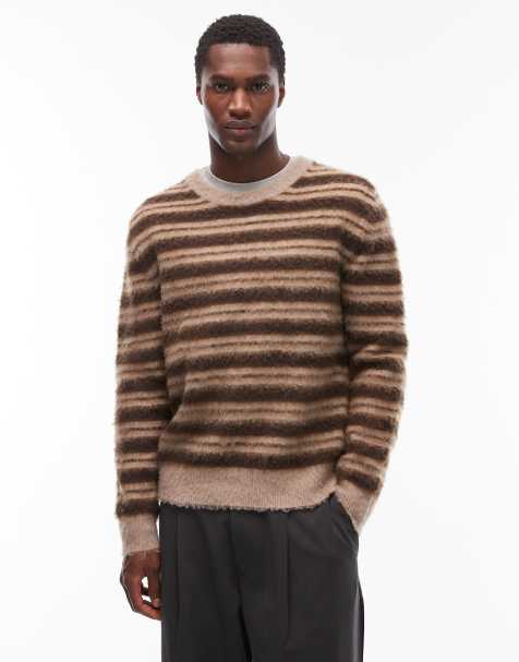 Double A By Wood Wood Enker fluffy stripe jumper in brown multi