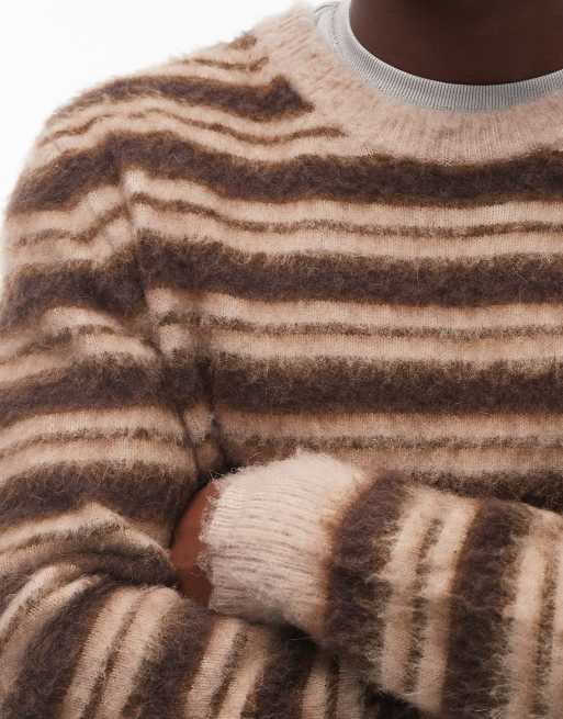 Double A By Wood Wood Enker fluffy stripe jumper in brown multi, 5 of 5
