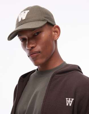 Double A by Wood Wood Double A By Wood Wood felt patch logo cap in sage green