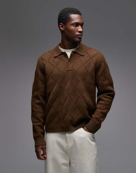 Double A By Wood Wood Findas knitted collar pattern detail jumper in brown - view 1