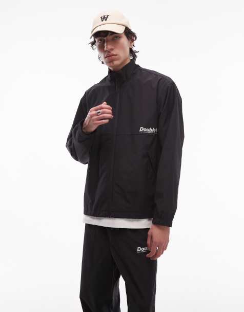 Double A By Wood Wood Frank logo zip-through shell tracksuit top in black (Part of a set) - view 1