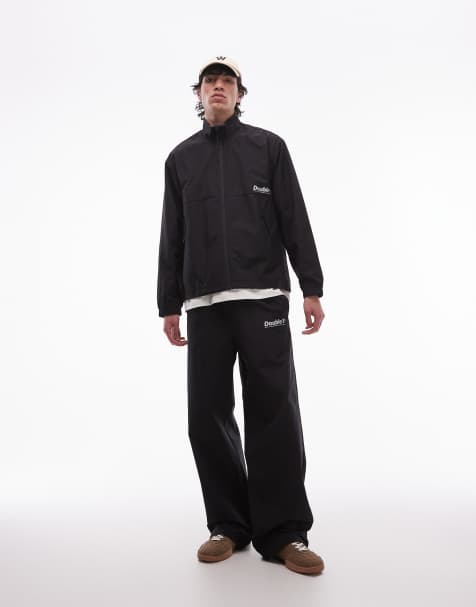 Double A By Wood Wood Frank logo zip-through shell tracksuit top & pants set in black - view 1
