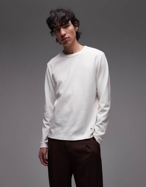 Double A By Wood Wood – Hendrix – Strukturiertes, langärmliges T-Shirt in Creme - view 1