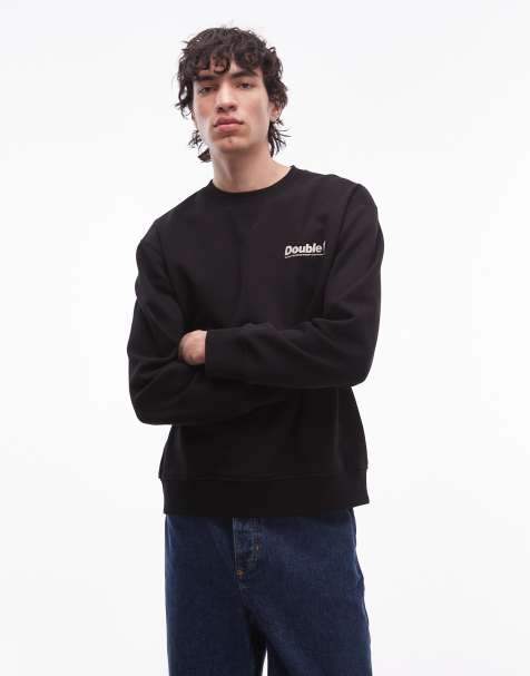 Double A By Wood Wood James crew neck sweatshirt in black with double sun print - view 1