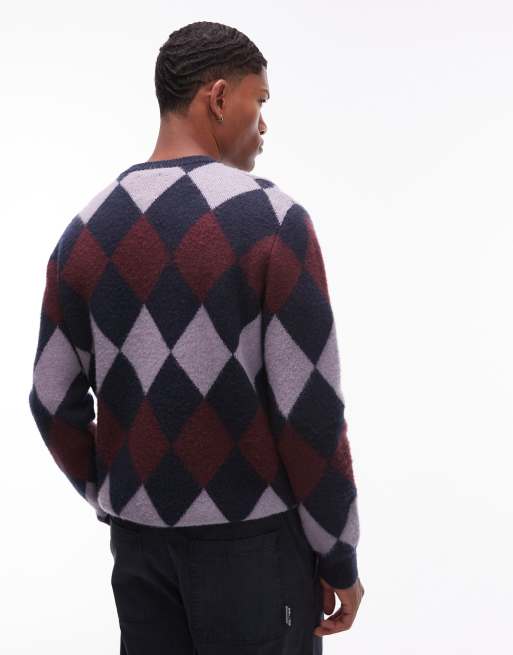 Double A By Wood Wood jan lambswool-mix knitted jumper in multi argyle print, 3 of 4