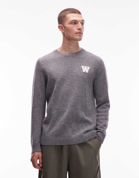 Double A By Wood Wood – Jasnoszary dzianinowy sweter z mieszanki wełny jagnięcej z logo - view 1