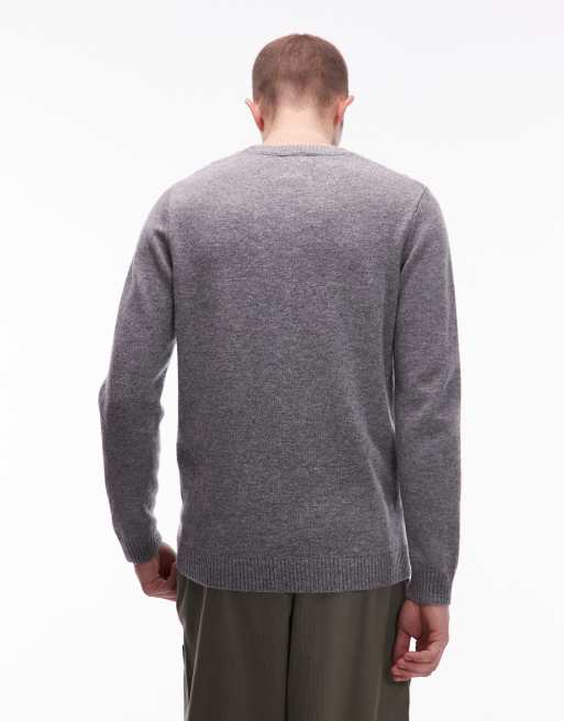 Double A By Wood Wood – Jasnoszary dzianinowy sweter z mieszanki wełny jagnięcej z logo, 3 z 5