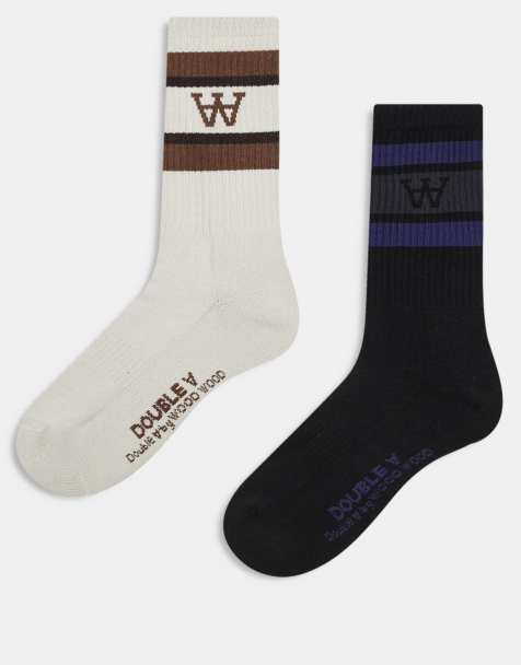 Double A By Wood Wood - Kyle - Lot de deux paires de chaussettes - Beige/noir - view 1