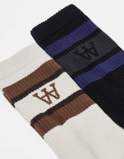 Double A By Wood Wood Kyle two pack socks in beige and black, 2 of 3