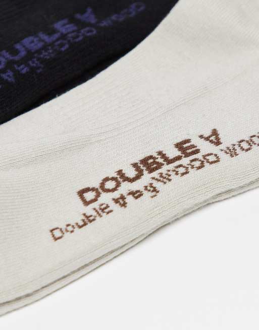 Double A By Wood Wood Kyle two pack socks in beige and black, 3 of 3