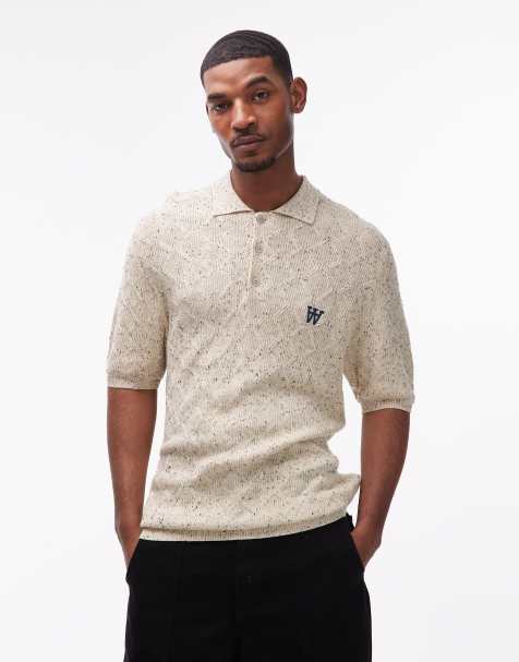 Double A By Wood Wood lamin knit polo shirt in ecru - view 1