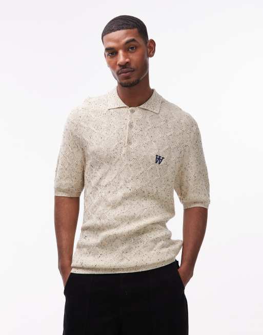 Double A By Wood Wood Lamin knit polo shirt in ecru | ASOS